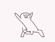 a black and white drawing of a cat standing on its hind legs with its arms in the air .