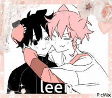 a drawing of two anime characters with the word leen on the bottom
