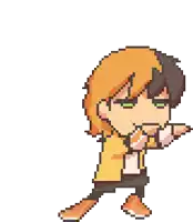 a pixel art drawing of a boy with orange hair