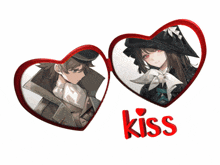 a couple of hearts with the word kiss on the bottom right