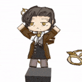 a drawing of a man holding a pair of scissors and a piece of paper