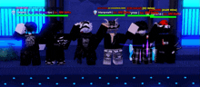 a group of roblox characters are standing next to each other with one of them wearing a black shirt that says miami on it