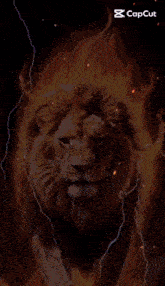 a lion is surrounded by flames and lightning