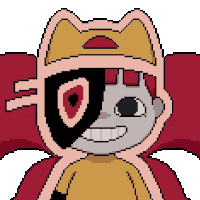 a pixel art drawing of a cartoon character with a heart in his eye