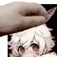 a person is petting a little girl 's head with their hand .