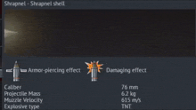 a screenshot of a shrapnel shell with armor piercing effect