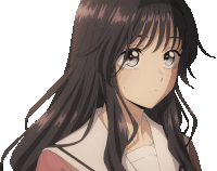 a close up of a girl 's face with long hair