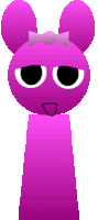 a purple cartoon character with a pink bow on her head is standing on a white background .
