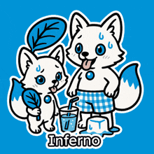 a cartoon of two foxes with the word inferno on the bottom right