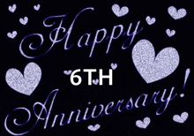a happy 6th anniversary sign with hearts and glitter