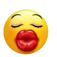 a yellow smiley face is blowing a kiss with red lips