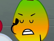 a cartoon illustration of a mango with an angry expression