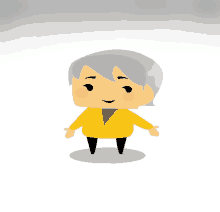 a cartoon character with gray hair is wearing a yellow jacket and black pants