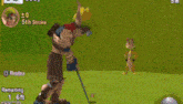 a cartoon character is holding a golf club and the word par is visible