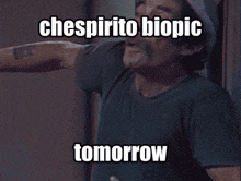 a man wearing a hat with the words chespirito biopic tomorrow below him