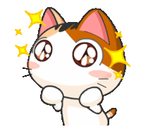 a cartoon cat with big eyes and stars around it 's face