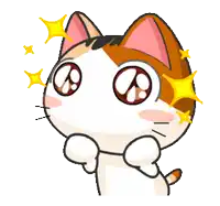 a cartoon cat with big eyes and stars around it 's face