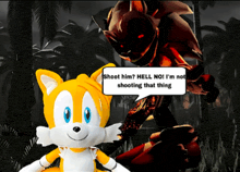 tails the fox is talking to sonic the hedgehog in a video game