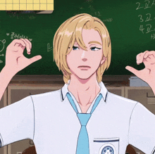 a drawing of a boy in front of a chalkboard that says 2pa