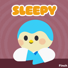 a cartoon of a penguin with the word sleepy on it