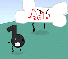 a cartoon drawing of a music note and a bone with the word dogs written on it
