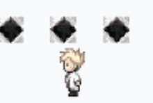 a white background with a few black squares and a red circle .