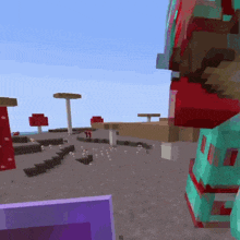 a purple block is in the middle of a minecraft world