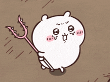 a cartoon drawing of a bear holding a trident with spikes
