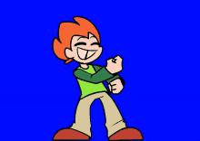 a cartoon character with orange hair and a green shirt