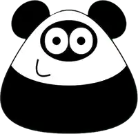 a black and white cartoon panda bear with two eyes