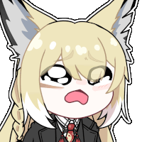 a cartoon drawing of a girl with a fox 's ears making a sad face