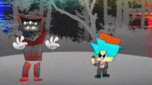 a cartoon character is standing next to another cartoon character