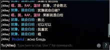 a screenshot of a chat with a smiley face and the words to allies type here to chat use ' / ' for commands