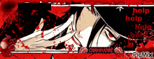 a picture of a person with blood on their face and the words help help help on it