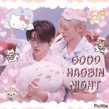 a picture of two boys with the words good haabin night