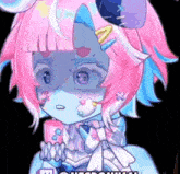 a cartoon girl with pink hair and a bow tie says " i love you " on the bottom right