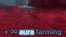 a robot with a sword and the words aura farming above it