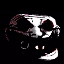 a black and white drawing of a troll face with sunglasses on