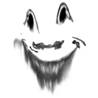 a black and white drawing of a cat 's face with a big smile
