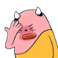 a cartoon drawing of a person with horns covering their face with their hand