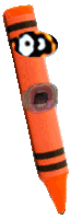 an orange crayon with a face on it that looks like a cartoon character
