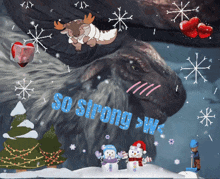 a christmas greeting card with snowmen and the words so strong >