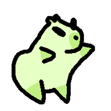 a pixel art drawing of a green frog with a black outline on a white background .