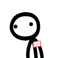 a stick figure has a name tag that says emu