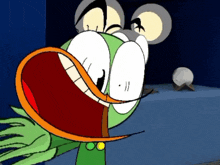 a close up of a cartoon character with a huge mouth