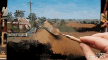 a person is painting a landscape and the words made in animotica are on the bottom of the image