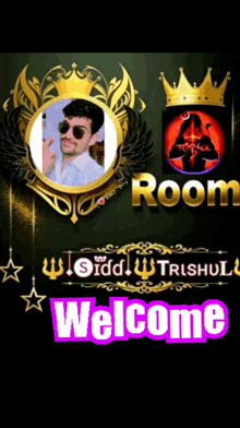 a poster that says room with a picture of a man in the middle