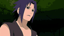 a cartoon character with purple hair and a black shirt