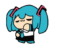 a cartoon of a girl with blue hair and red ears .