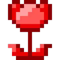 a pixel art illustration of a red heart with a stem